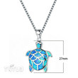 Silver Necklace Blue Simulated Opal Turtle Pendant Party Jewelry Gift