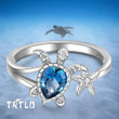 Designer Jewelry Sea Turtle Starfish Rings for Women Blue Topaz Cute Ocean Gifts