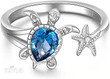 Designer Jewelry Sea Turtle Starfish Rings for Women Blue Topaz Cute Ocean Gifts