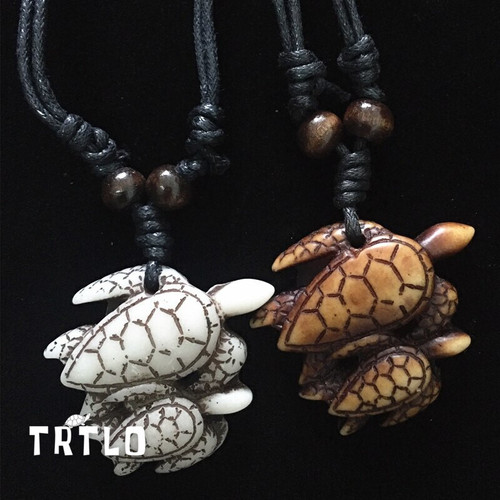 Imitation Yak Bone Cute Tortoise Hawaii Tribal Surfer Sea Turtles Charms Pendant Necklace amulet Gifts