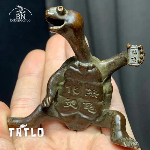 Antique Copper Lucky Turtle Small Statue Desk Ornament Miniatures
