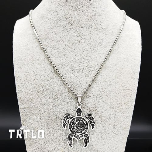 Sun and Moon Stainless Steel Turtle Necklace for Men Jewelry