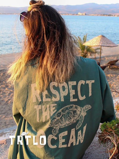 Respect Ocean Sea Turtle Cotton Tee Vintage Casual Women Tops