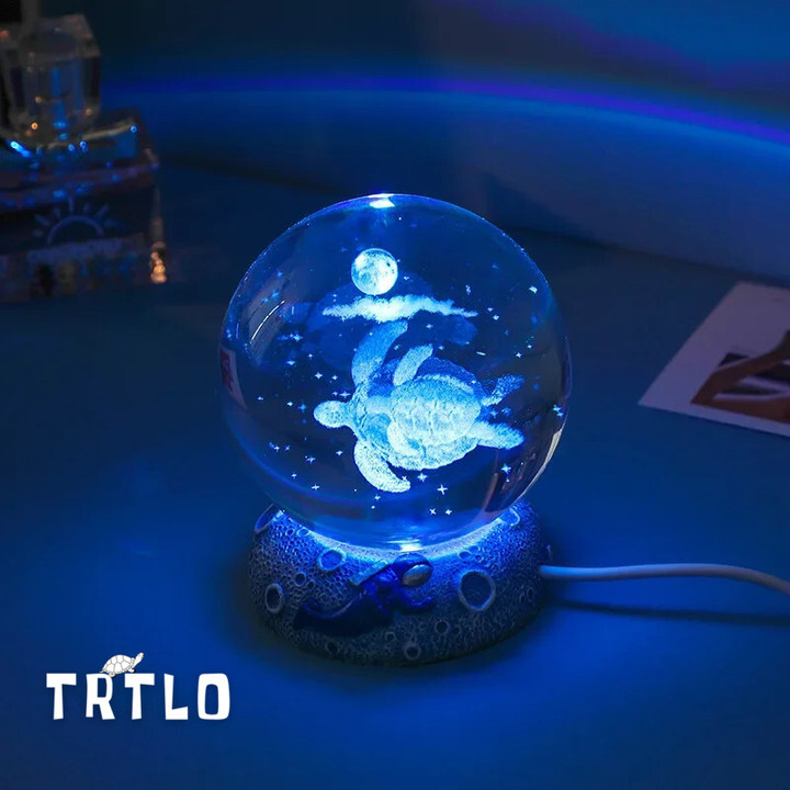 3D 6cm/8cm Glowing Sea Turtle Crystal Ball Night Lights USB Moon Light Art Lamp