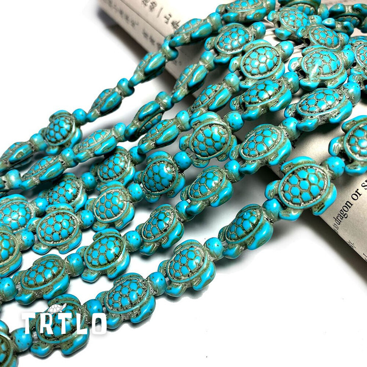 Blue Turtle Shape Natural Stone Beads for Jewelry Making DIY Bracelet Necklace Handmade Materials 14x18mm