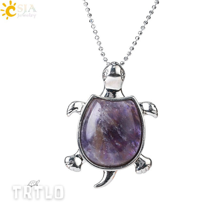 Natural Stone Tortoise Pendant Necklaces Healing Pink Crystal Amethysts