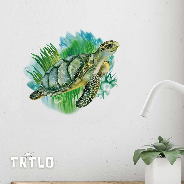 Seaweed Sea Turtle Wall Sticker Bathroom Living Room Background Decorations Self Adhesive Stickers