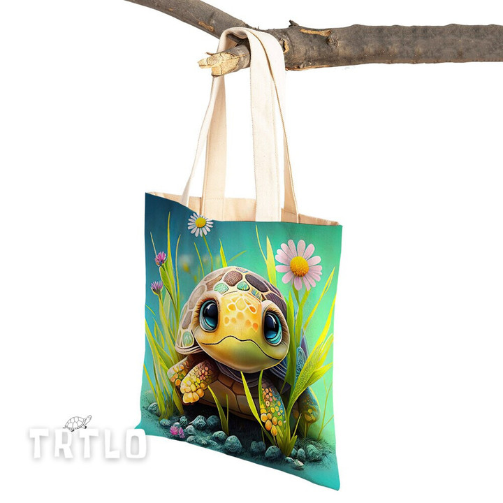 Cute Sea Turtle Canvas Tote Bag for Women | Eco-Friendly Double Print Shopping Bag