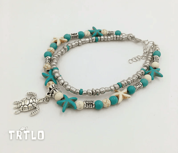 Turtles & Starfish Anklet: Boho Beach Vibes for Your Feet