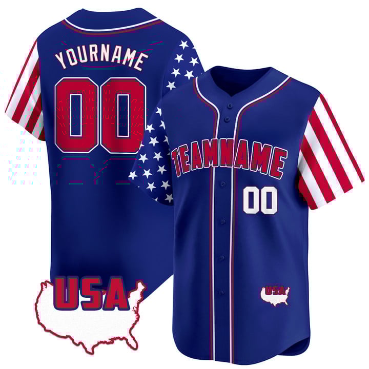 Royal Red - White American Map Custom Baseball Jersey