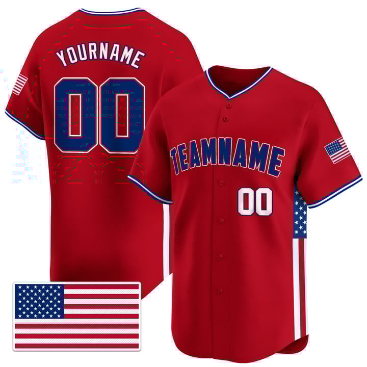 Red Royal - White Independence Day USA Flag Patch Custom Baseball Jersey