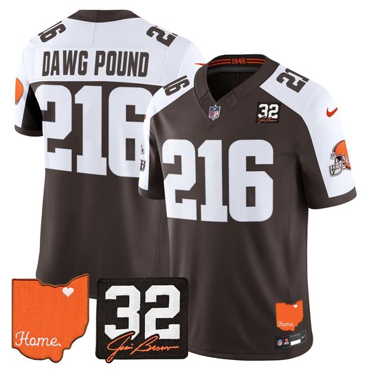 Men's Cleveland Browns 2026 Jim Brown Memorial & Home Patch Vapor Limited Jersey - All Stitched
