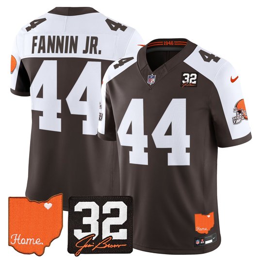 Men's Cleveland Browns 2026 Jim Brown Memorial & Home Patch Vapor Limited Jersey - All Stitched