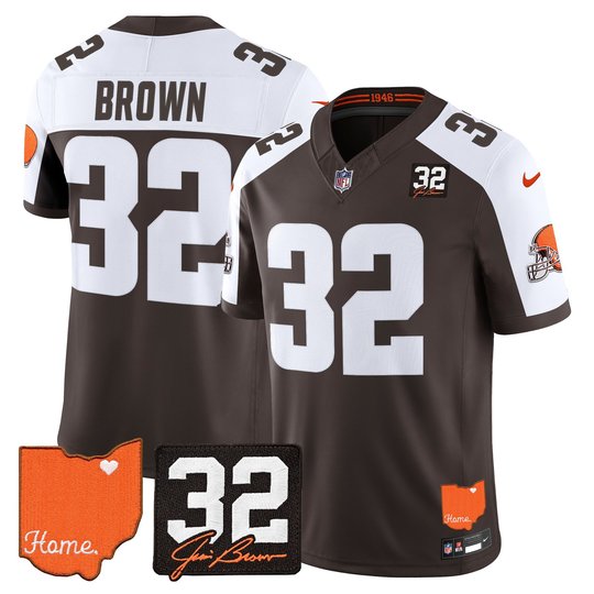 Men's Cleveland Browns 2026 Jim Brown Memorial & Home Patch Vapor Limited Jersey - All Stitched