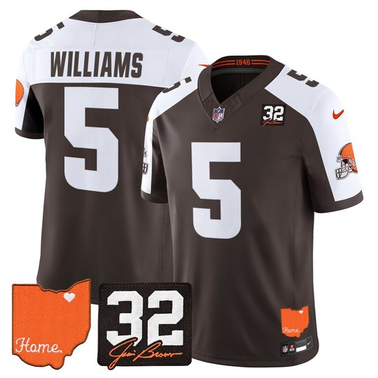 Men's Cleveland Browns 2026 Jim Brown Memorial & Home Patch Vapor Limited Jersey - All Stitched