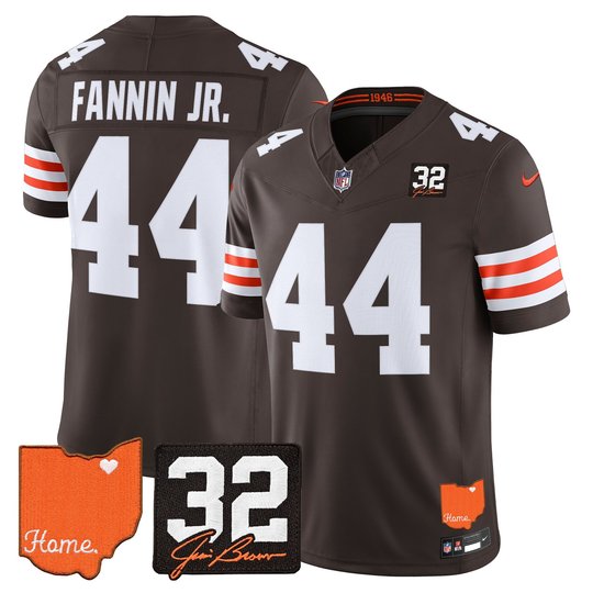 Men's Cleveland Browns 2026 Jim Brown Memorial & Home Patch Vapor Limited Jersey - All Stitched