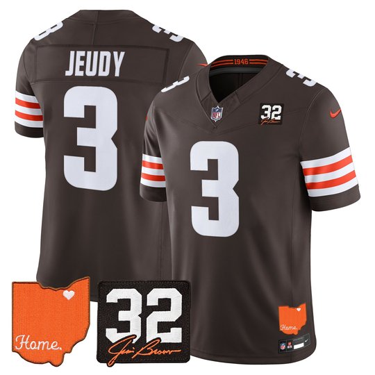 Men's Cleveland Browns 2026 Jim Brown Memorial & Home Patch Vapor Limited Jersey - All Stitched
