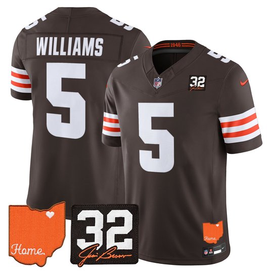 Men's Cleveland Browns 2026 Jim Brown Memorial & Home Patch Vapor Limited Jersey - All Stitched