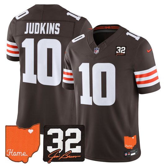 Men's Cleveland Browns 2026 Jim Brown Memorial & Home Patch Vapor Limited Jersey - All Stitched