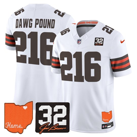 Men's Cleveland Browns 2026 Jim Brown Memorial & Home Patch Vapor Limited Jersey - All Stitched