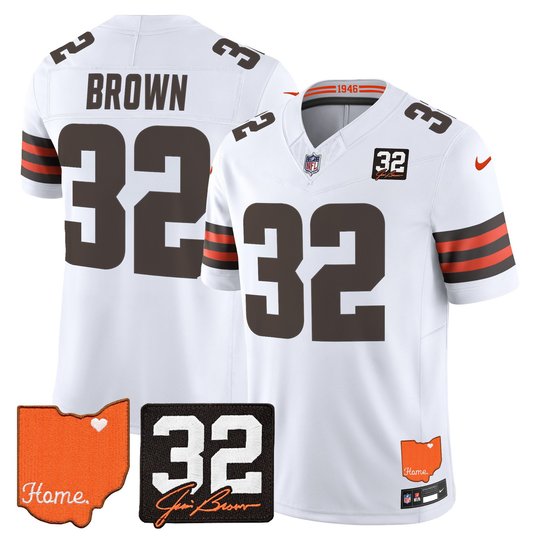 Men's Cleveland Browns 2026 Jim Brown Memorial & Home Patch Vapor Limited Jersey - All Stitched