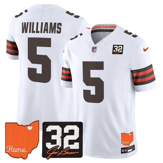 Men's Cleveland Browns 2026 Jim Brown Memorial & Home Patch Vapor Limited Jersey - All Stitched