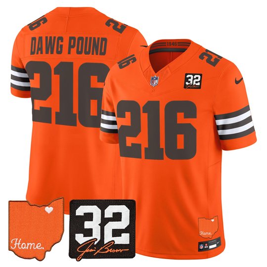 Men's Cleveland Browns 2026 Jim Brown Memorial & Home Patch Vapor Limited Jersey - All Stitched