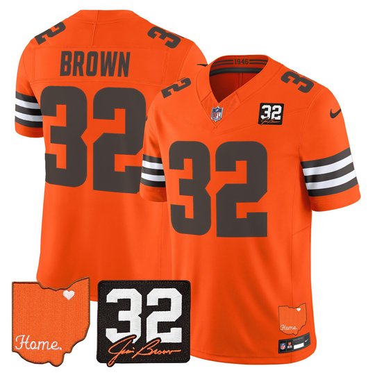 Men's Cleveland Browns 2026 Jim Brown Memorial & Home Patch Vapor Limited Jersey - All Stitched