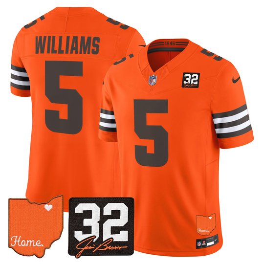 Men's Cleveland Browns 2026 Jim Brown Memorial & Home Patch Vapor Limited Jersey - All Stitched