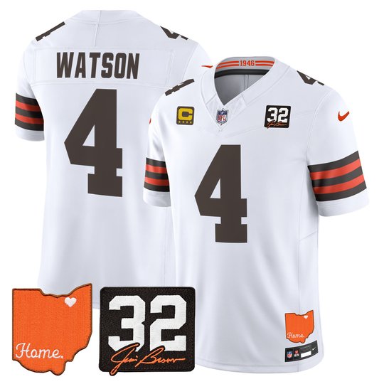 Men's Cleveland Browns 2026 Jim Brown Memorial & Home Patch Vapor Limited Jersey - All Stitched