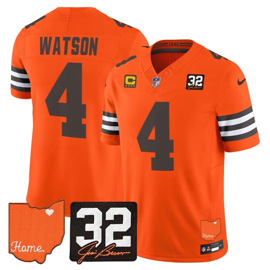 Men's Cleveland Browns 2026 Jim Brown Memorial & Home Patch Vapor Limited Jersey - All Stitched