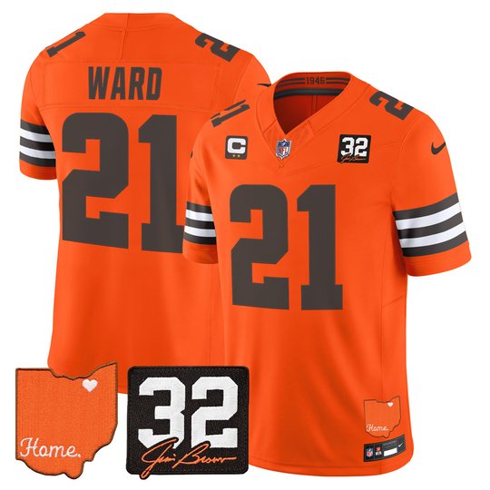 Men's Cleveland Browns 2026 Jim Brown Memorial & Home Patch Vapor Limited Jersey - All Stitched