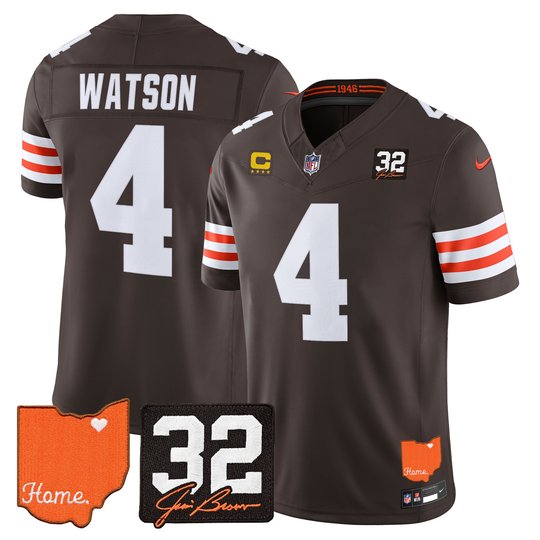 Men's Cleveland Browns 2026 Jim Brown Memorial & Home Patch Vapor Limited Jersey - All Stitched