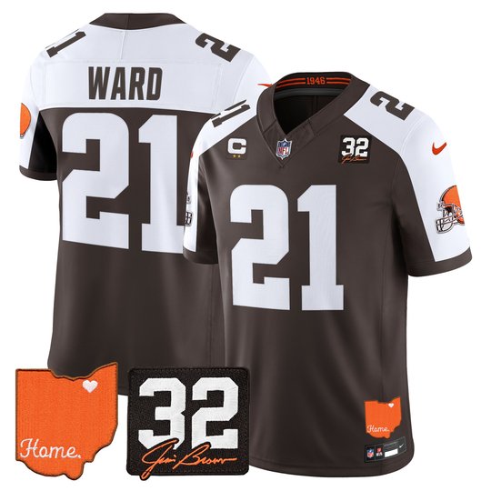 Men's Cleveland Browns 2026 Jim Brown Memorial & Home Patch Vapor Limited Jersey - All Stitched