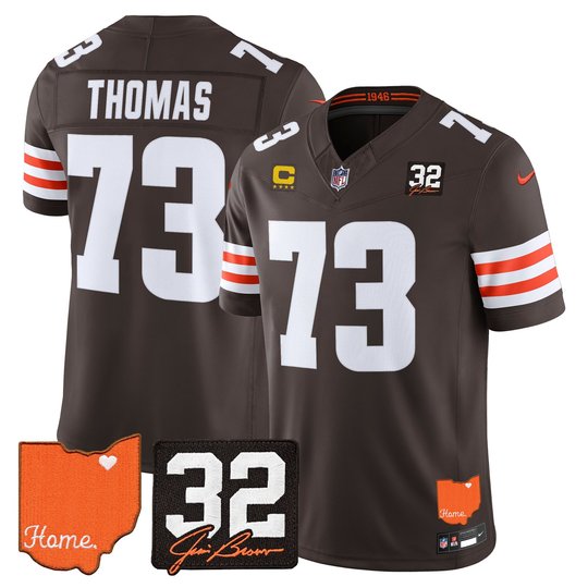 Men's Cleveland Browns 2026 Jim Brown Memorial & Home Patch Vapor Limited Jersey - All Stitched
