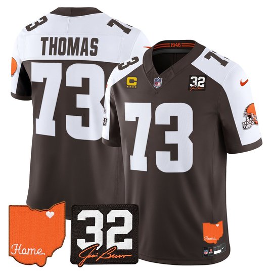 Men's Cleveland Browns 2026 Jim Brown Memorial & Home Patch Vapor Limited Jersey - All Stitched