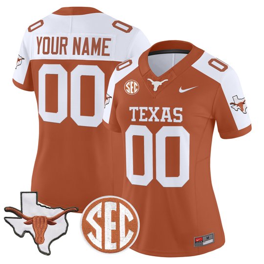 Texas Longhorns 2026 State Map & SEC Patch Vapor Limited Custom Jersey - All Stitched