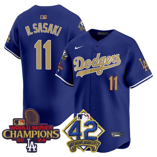 Men's Dodgers 2024 World Series Champions & Jackie Robinson Patch Vapor Premier Limited Jersey - All Stitched