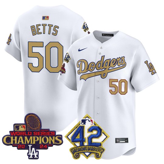Men's Dodgers 2024 World Series Champions & Jackie Robinson Patch Vapor Premier Limited Jersey - All Stitched