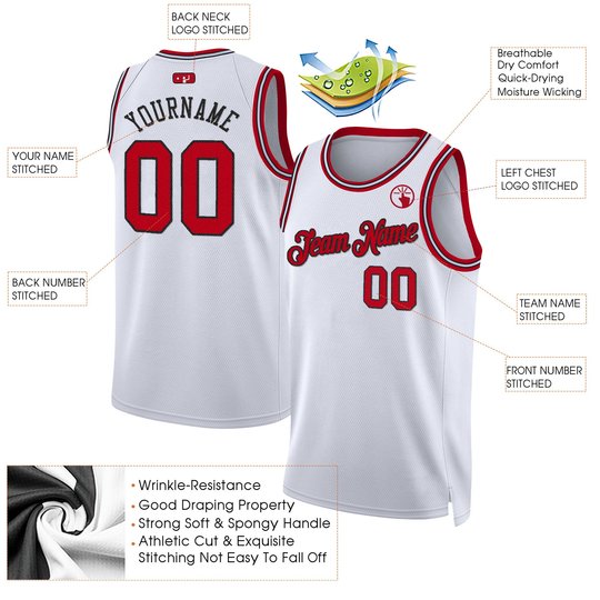 White Red - Black Throwback Custom Basketball Jersey