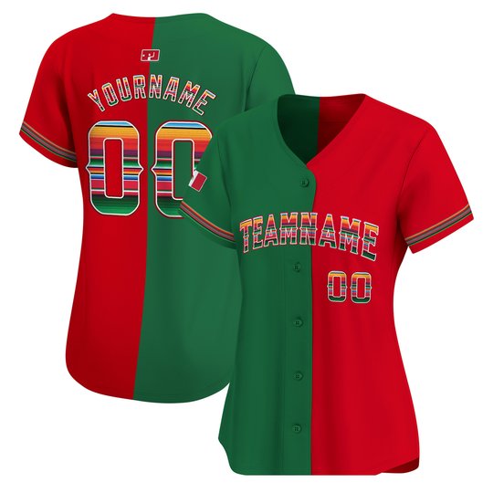 Green Red Split Mexico Flag Custom Baseball Jersey