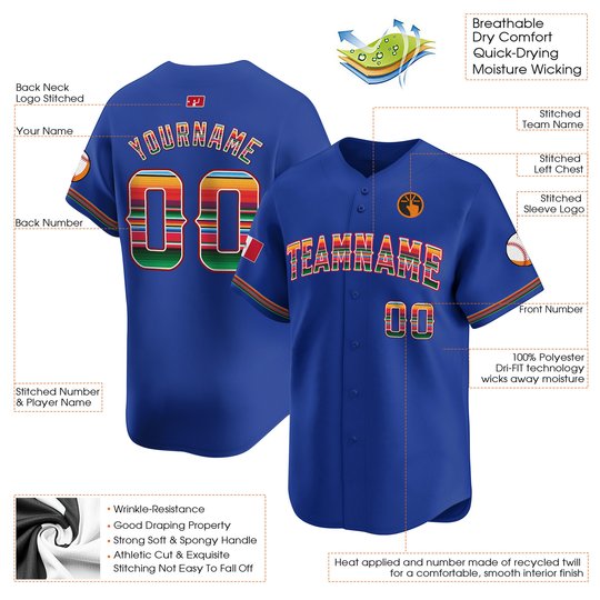 Royal Mexico Flag Custom Baseball Jersey