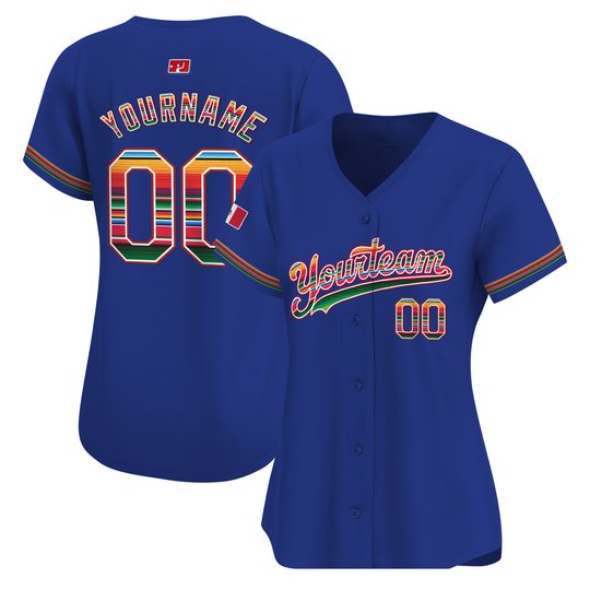 Royal Mexico Flag Serape Pattern Custom Baseball Jersey