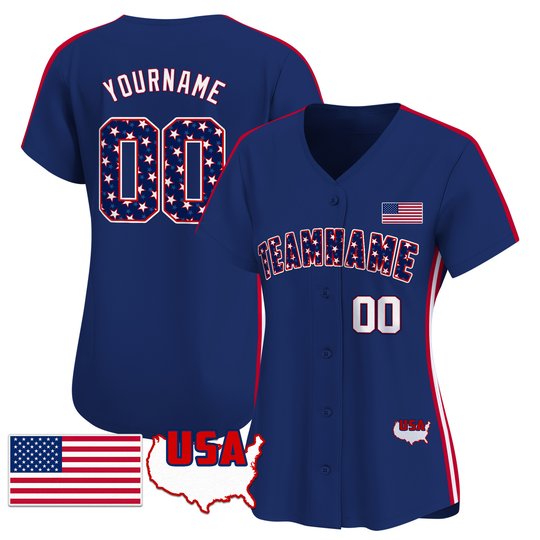 Royal Red - Royal Star & Stripes Pattern Custom Baseball Jersey