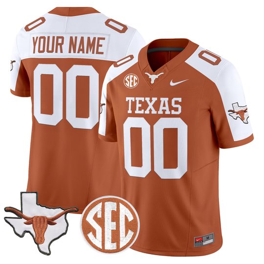 Texas Longhorns 2026 State Map & SEC Patch Vapor Limited Custom Jersey - All Stitched