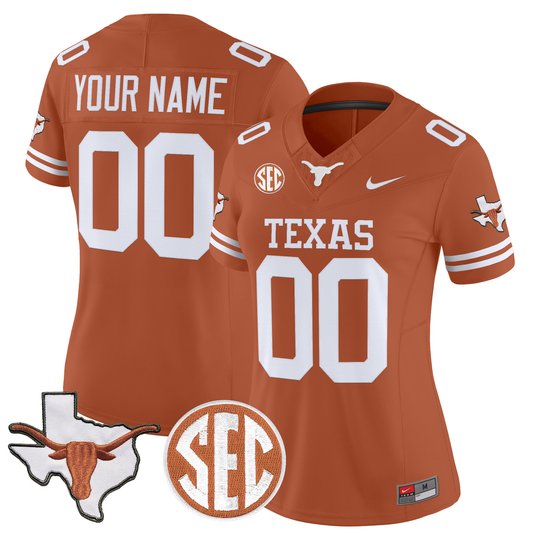 Texas Longhorns 2026 State Map & SEC Patch Vapor Limited Custom Jersey - All Stitched