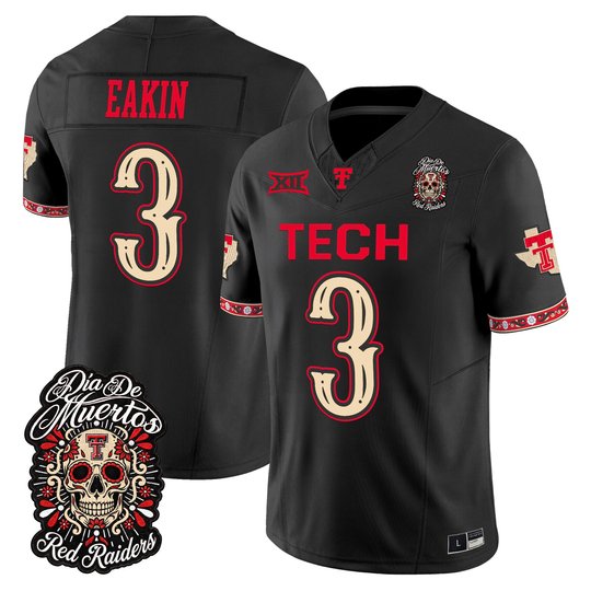 Men's Texas Tech Red Raiders Día de los Muertos Vapor Limited Jersey - All Stitched
