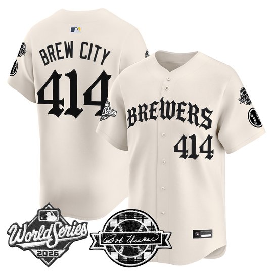 Men's Milwaukee Brewers 2026 World Series Vapor Premier Limited Jersey - Old English Edition - All Stitched