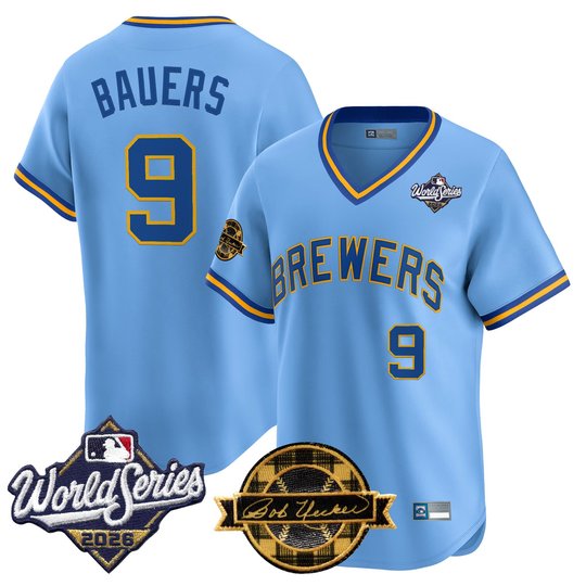 Men's Milwaukee Brewers Throwback Vapor Premier Limited Jersey - 2026 World Series & Bob Uecker Patch - All Stitched