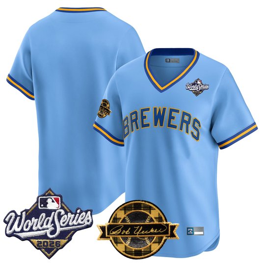 Men's Milwaukee Brewers Throwback Vapor Premier Limited Jersey - 2026 World Series & Bob Uecker Patch - All Stitched